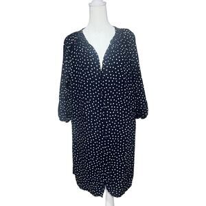 TUCKER Navy Blue White Polka Dot Casual Shirt Dress Flowy Relaxed Coastal Size S